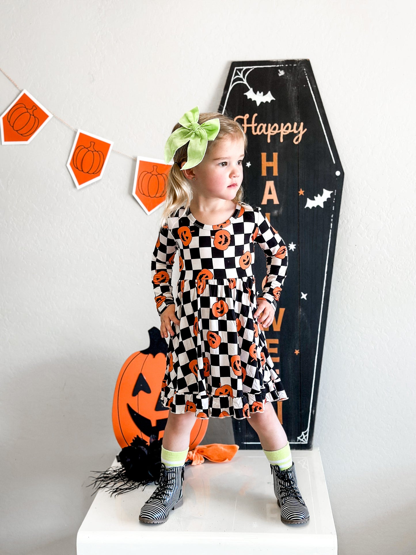 PUMPKIN CHECKMATE DREAM RUFFLE DRESS