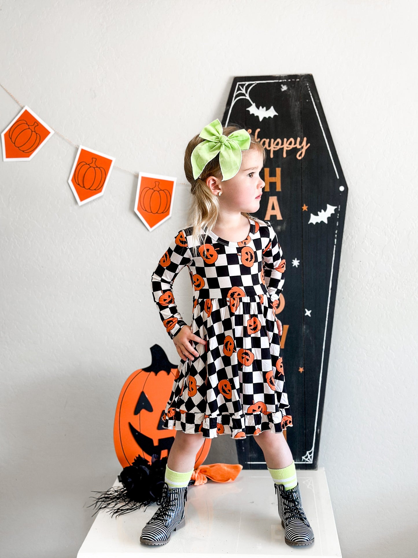 PUMPKIN CHECKMATE DREAM RUFFLE DRESS