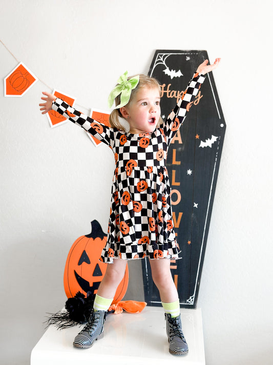 PUMPKIN CHECKMATE DREAM RUFFLE DRESS