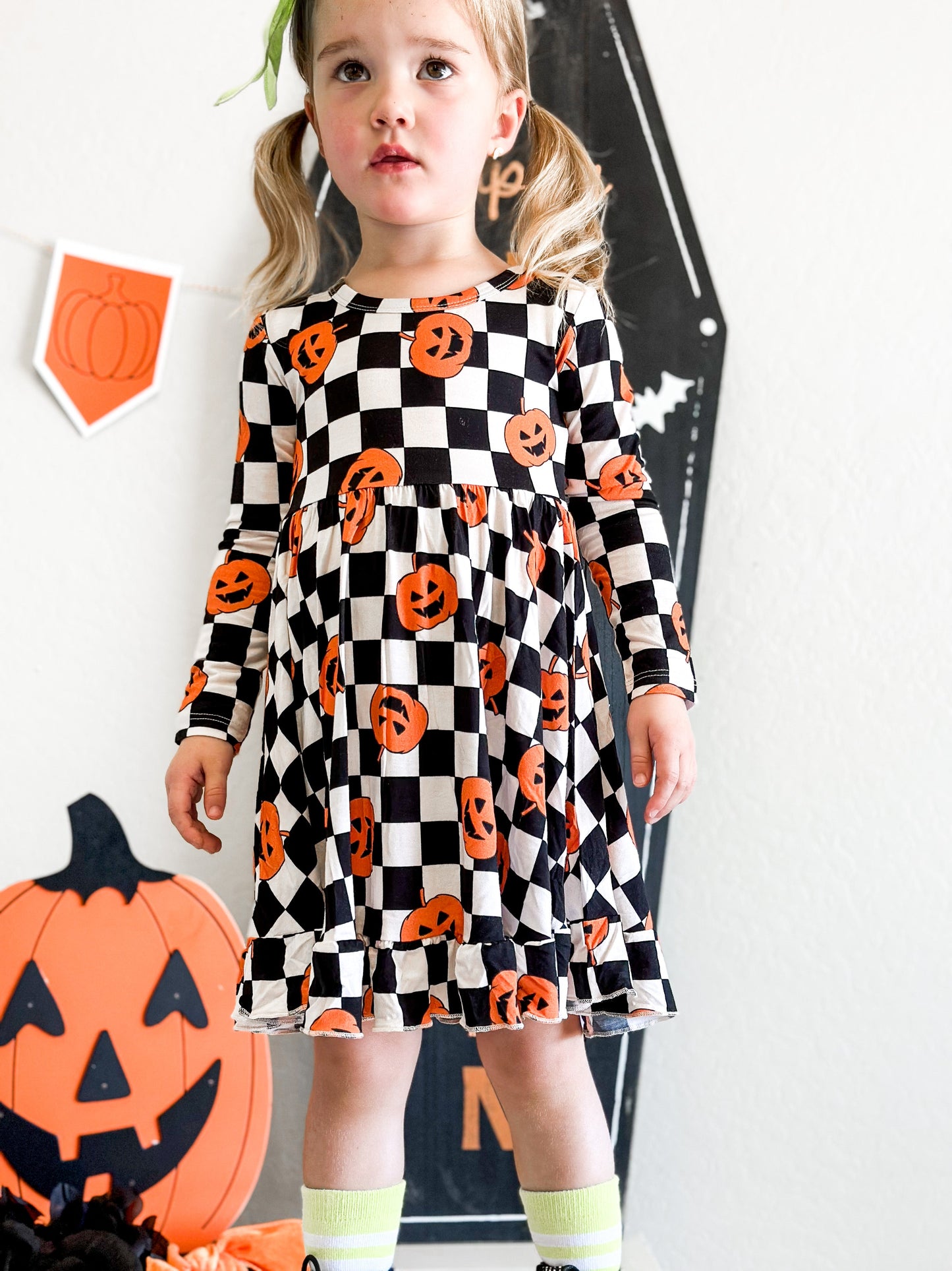 PUMPKIN CHECKMATE DREAM RUFFLE DRESS