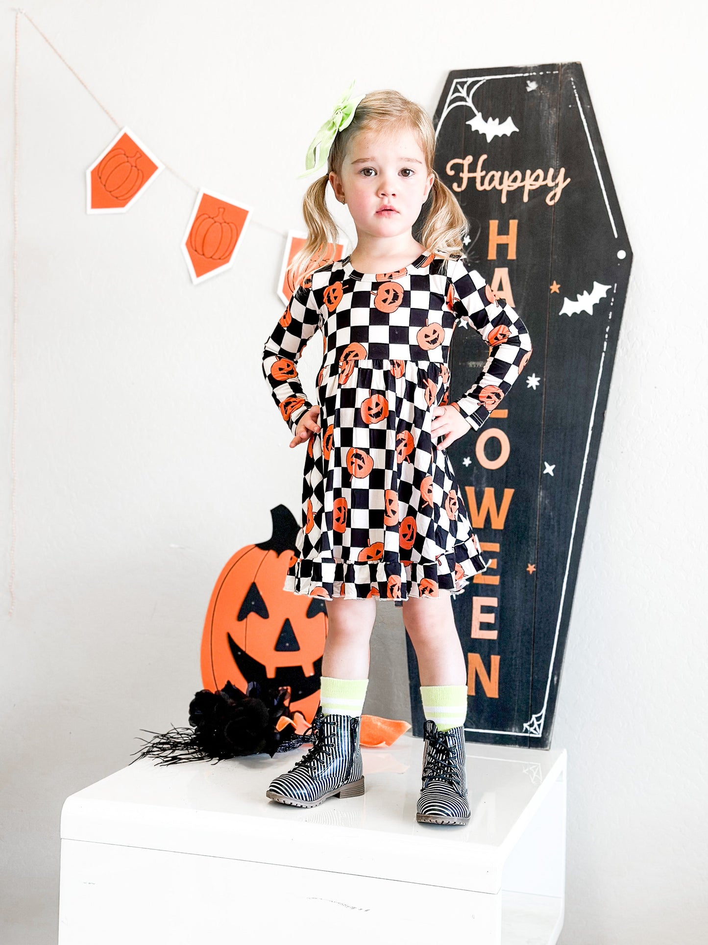 PUMPKIN CHECKMATE DREAM RUFFLE DRESS