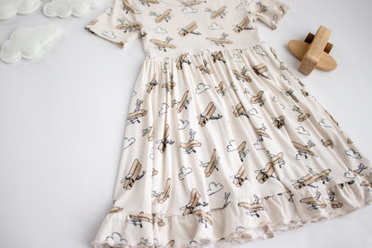 PLANE FUN DREAM RUFFLE DRESS