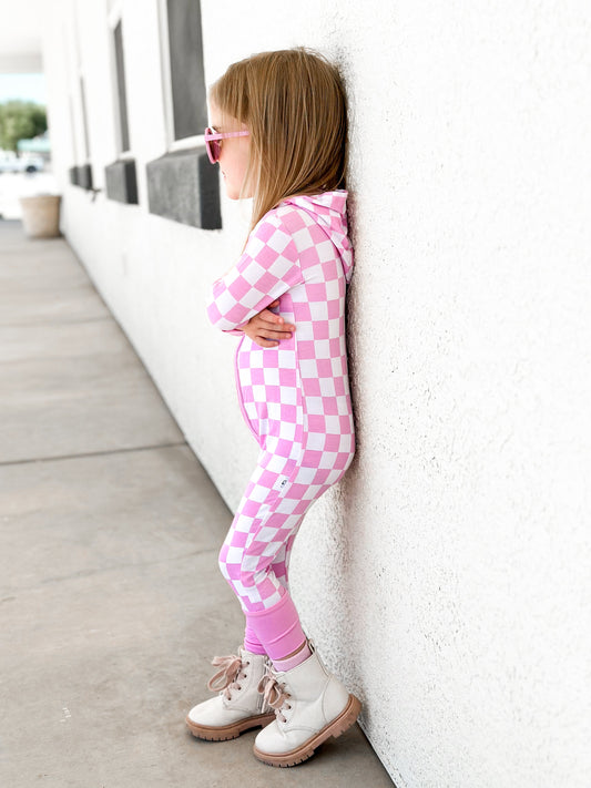 BUBBLEGUM CHECKERS DREAM ROMPER HOODIE