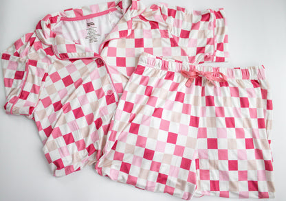 DREAMY PINK CHECKERS WOMEN'S RELAXED FLARE DREAM SET