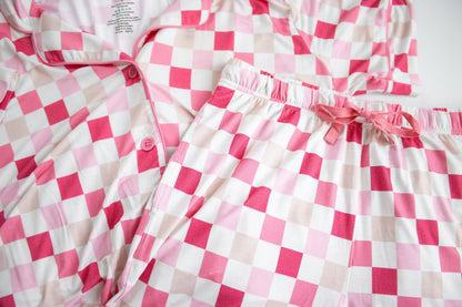 DREAMY PINK CHECKERS WOMEN'S RELAXED FLARE DREAM SET