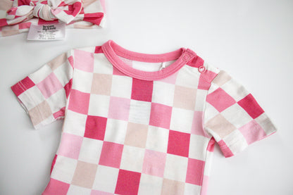 DREAMY PINK CHECKERS DREAM BODYSUIT DRESS