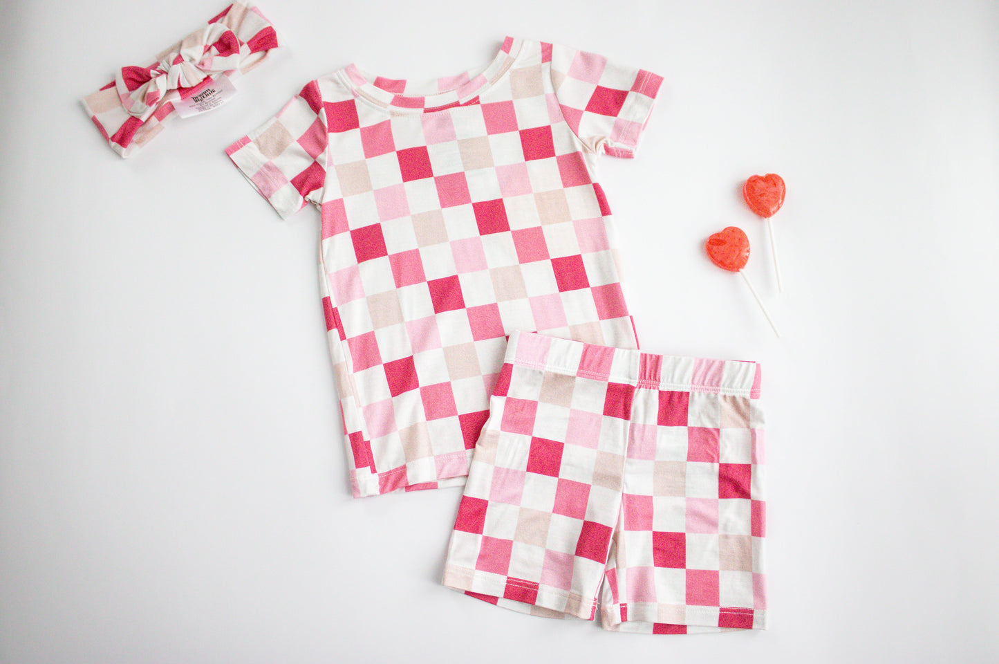 DREAMY PINK CHECKERS DREAM SHORT SET