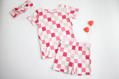 DREAMY PINK CHECKERS DREAM SHORT SET