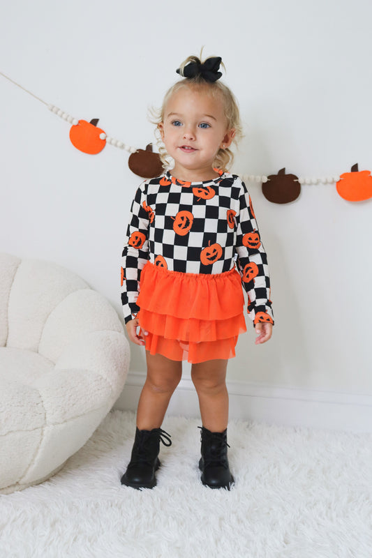 PUMPKIN CHECKMATE DREAM TUTU BODYSUIT DRESS