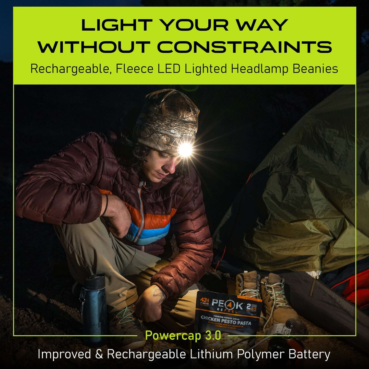 POWERCAP 3.0 Lighted Headlamp Fleece Beanies Rechargeable LED - 150 Lumens