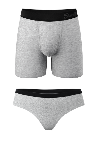 The Gray Area | Heather Grey Ball Hammock® Boxer and Cheeky Matching Couples Underwear 2 Pack