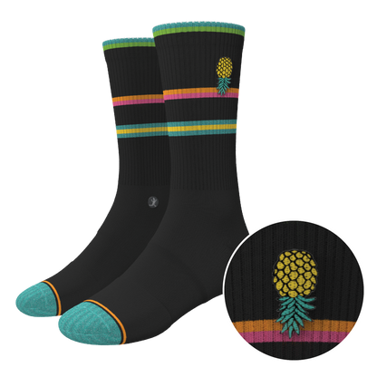 The Island Time | Black Tropical Heel Hammock™ Crew Socks