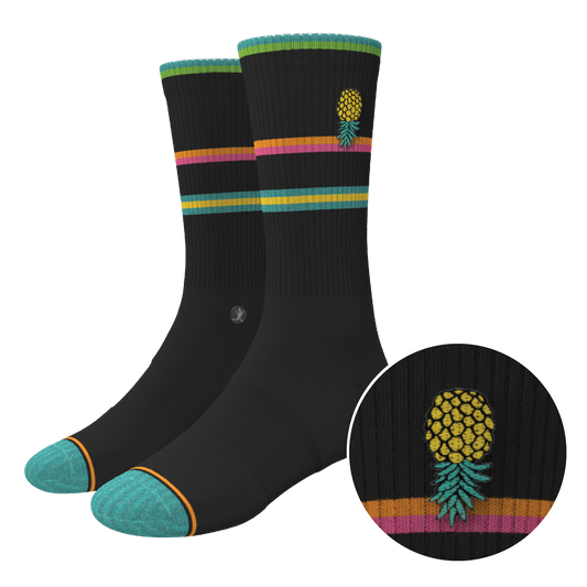 The Island Time | Black Tropical Heel Hammock™ Crew Socks