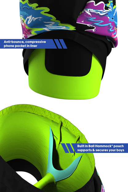 The Leg Day | Black Retro and Neon Ball Hammock® 5 Inch Athletic Shorts