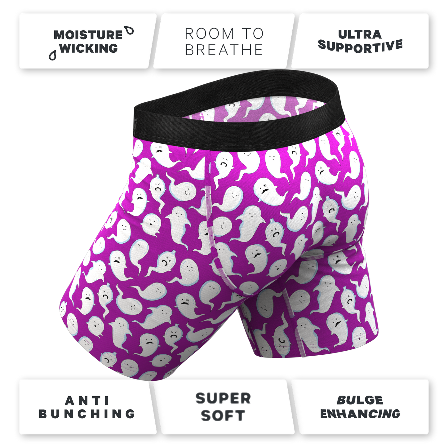 The Little Swimmers | Ghost Print Long Leg Ball Hammock® Pouch Underwear With Fly