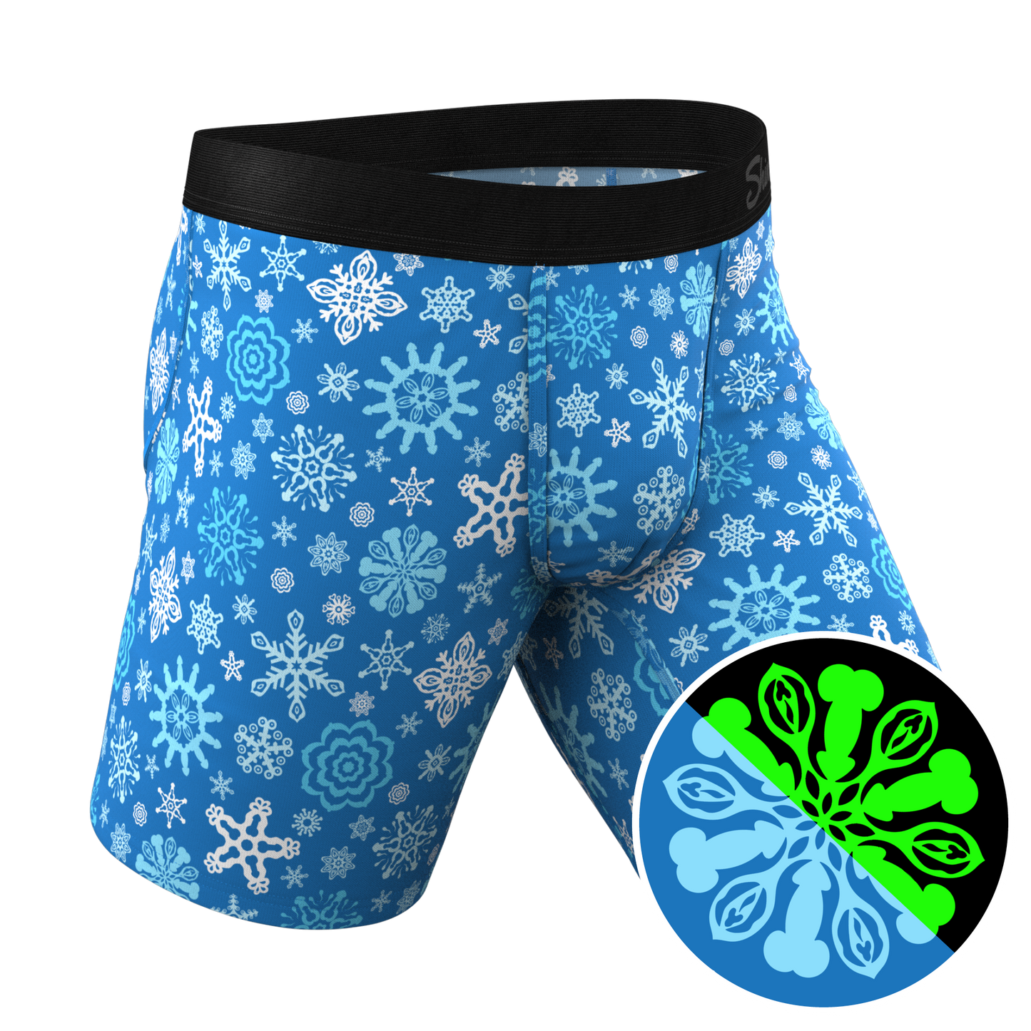 The Melt In Your Mouth | Glow In The Dark Naughty Snowflakes Long Leg Ball Hammock® Pouch Underwear With Fly