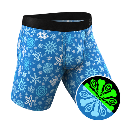 The Melt In Your Mouth | Glow In The Dark Naughty Snowflakes Long Leg Ball Hammock® Pouch Underwear With Fly