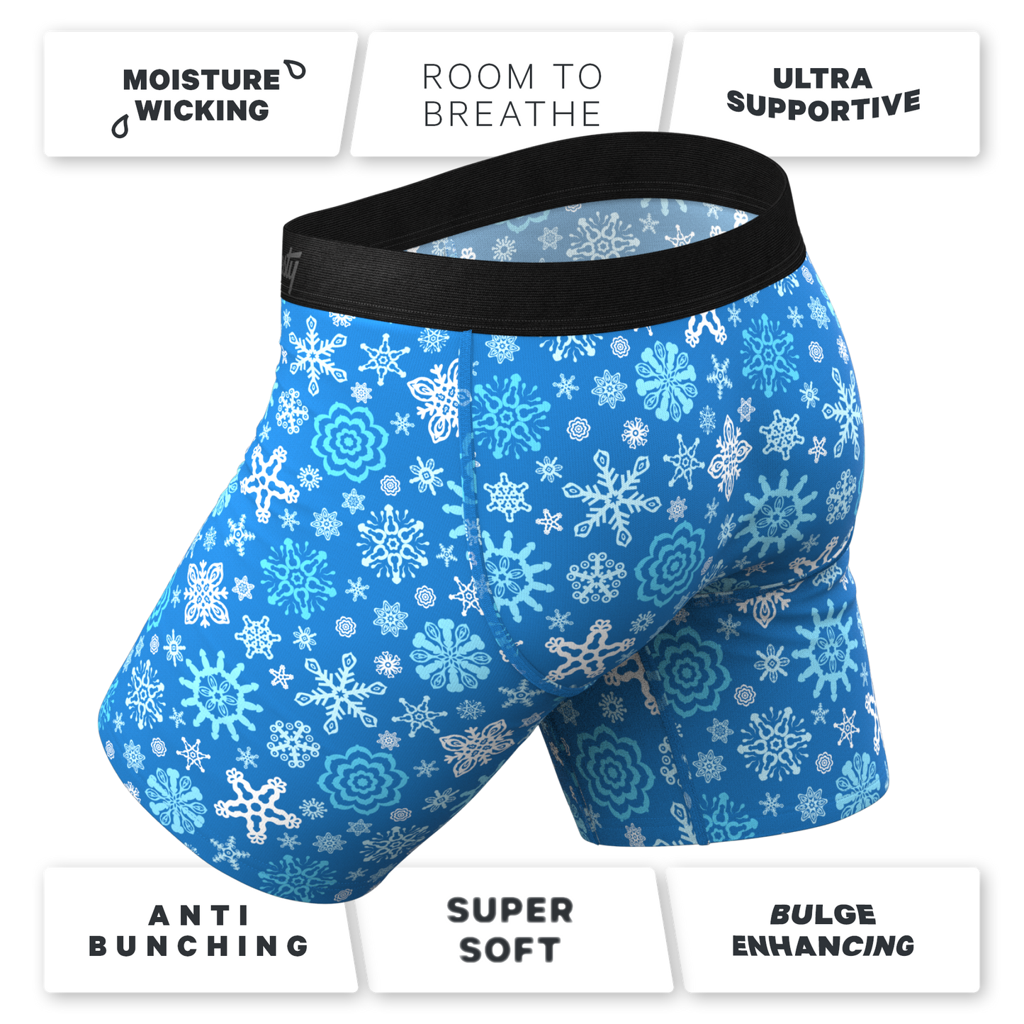 The Melt In Your Mouth | Glow In The Dark Naughty Snowflakes Long Leg Ball Hammock® Pouch Underwear With Fly