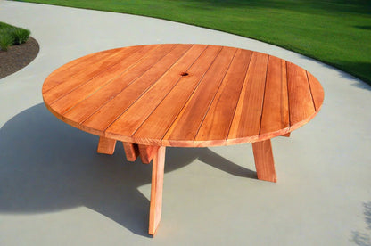 Super Deck Round Redwood Picnic Table