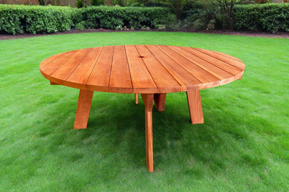 Super Deck Round Redwood Picnic Table