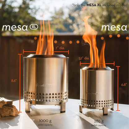 Solo Stove Mesa XL Tabletop Fire Pit with Stand | Low Smoke Outdoor Mini Fire for Urban & Suburbs | Fueled by Pellets or Wood, Stainless Steel, with Travel Bag, Various Colors