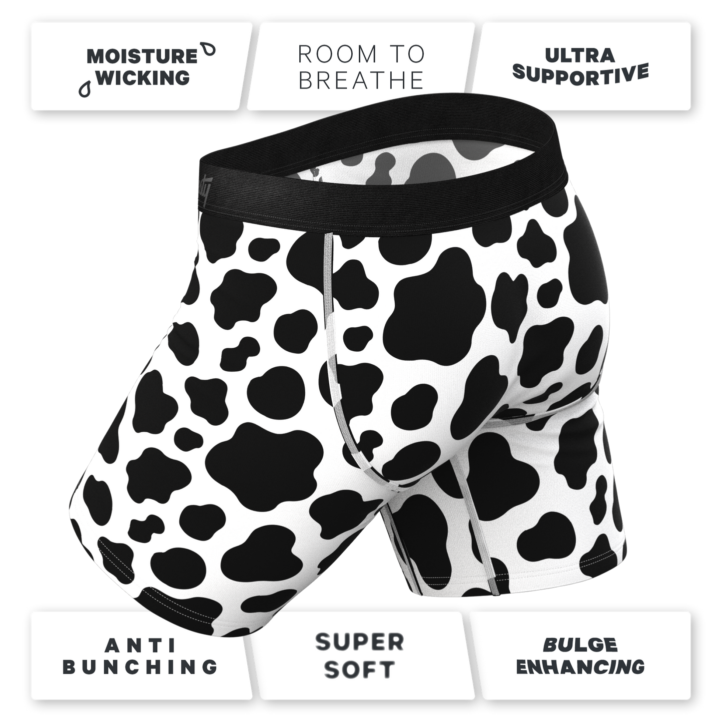 The Milk Me | Cow Print Long Leg Ball Hammock® Pouch Underwear With Fly