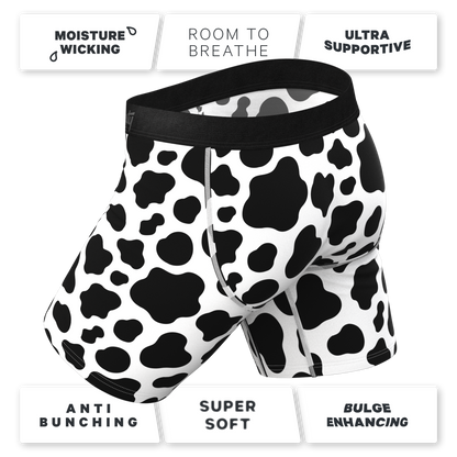 The Milk Me | Cow Print Long Leg Ball Hammock® Pouch Underwear With Fly