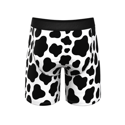 The Milk Me | Cow Print Long Leg Ball Hammock® Pouch Underwear With Fly