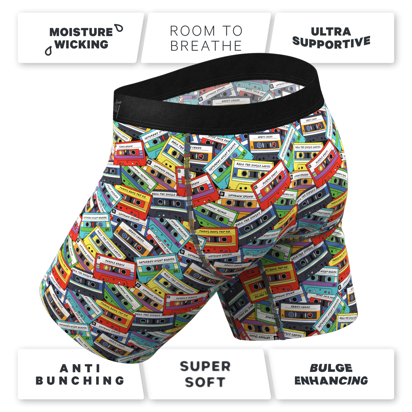 The Mixtape | Cassette Tapes Long Leg Ball Hammock® Pouch Underwear with Fly