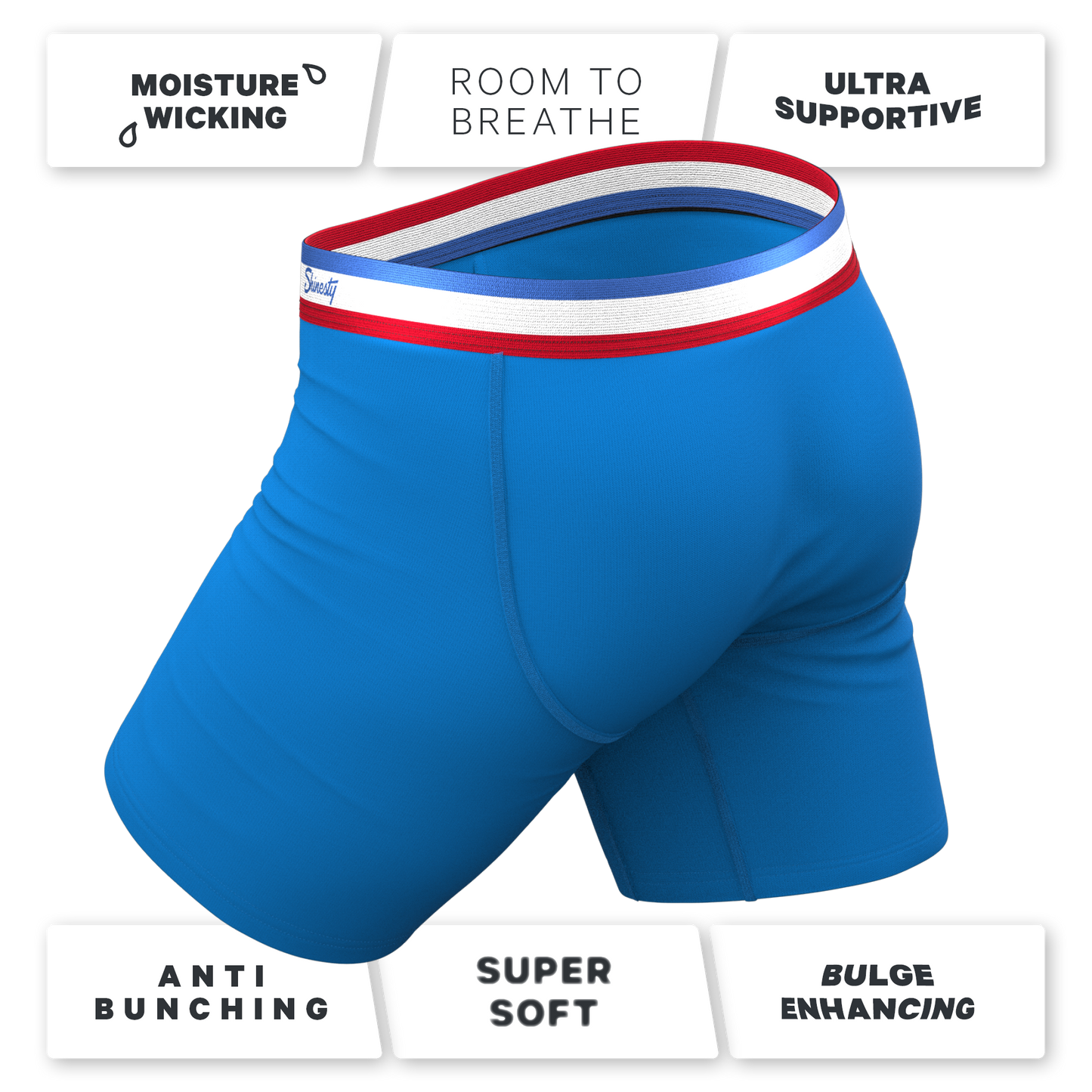 The Morning Glory | Blue with USA Waistband Long Leg Ball Hammock® Pouch Underwear With Fly