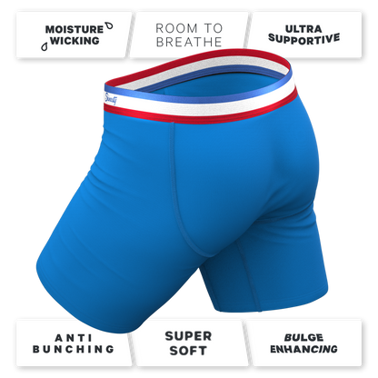 The Morning Glory | Blue with USA Waistband Long Leg Ball Hammock® Pouch Underwear With Fly