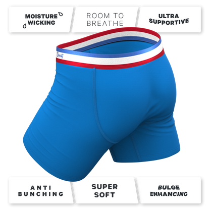 The Morning Glory | Blue with USA Waistband Ball Hammock® Pouch Underwear With Fly