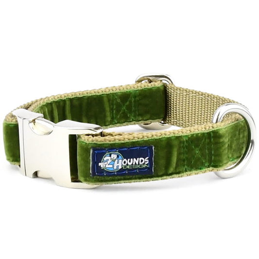 Moss Green Velvet Essential Buckle Martingale Dog Collar