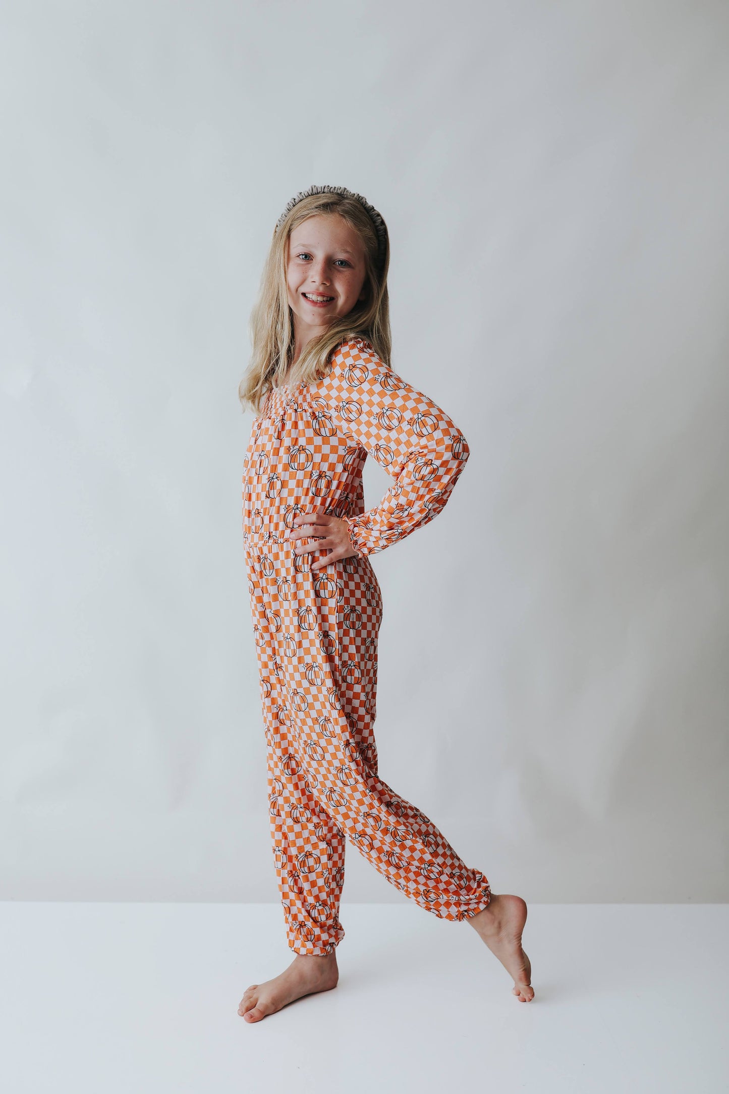 PUMPKIN CHECKS DREAM SMOCKED JUMPSUIT