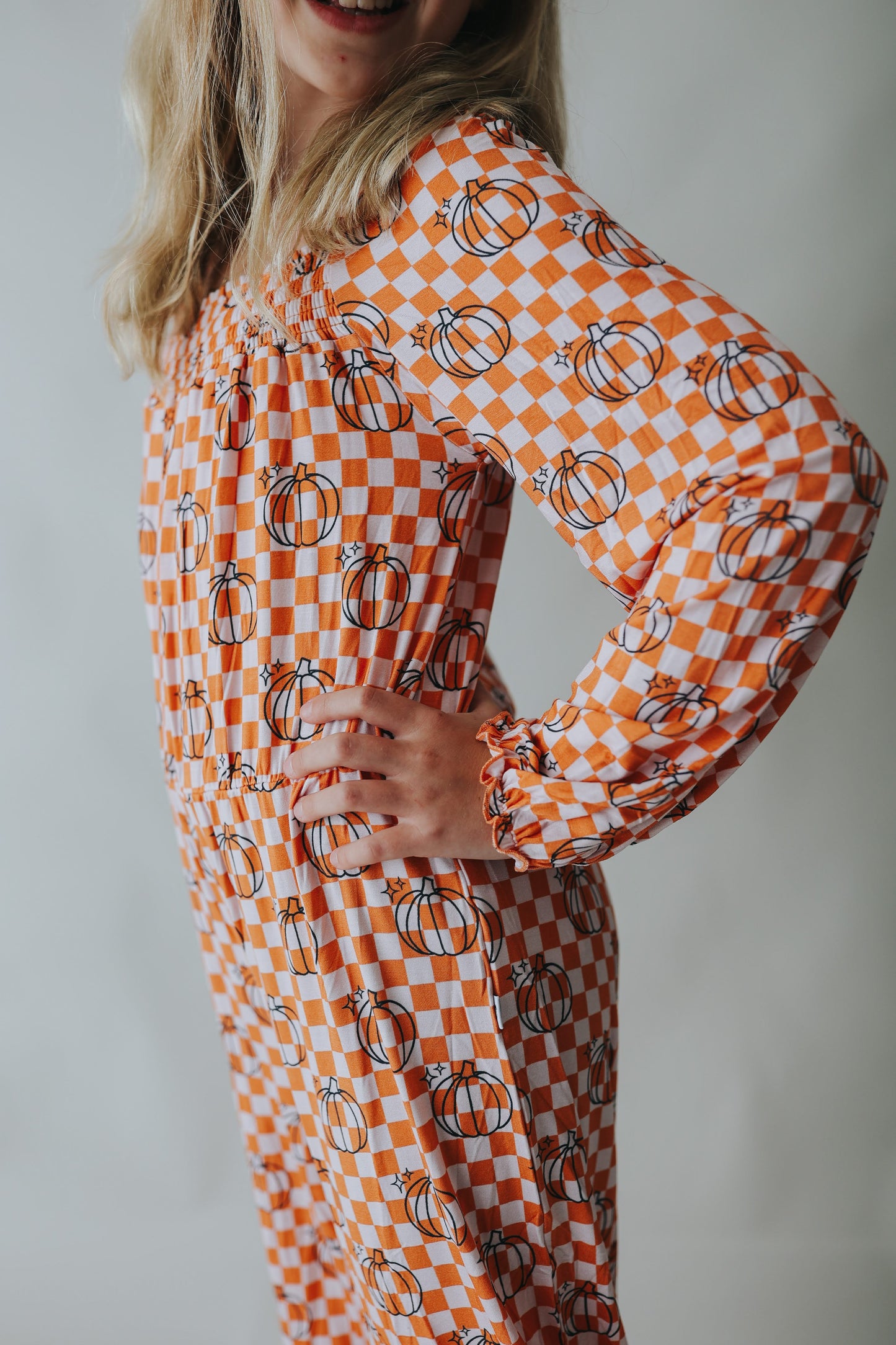 PUMPKIN CHECKS DREAM SMOCKED JUMPSUIT