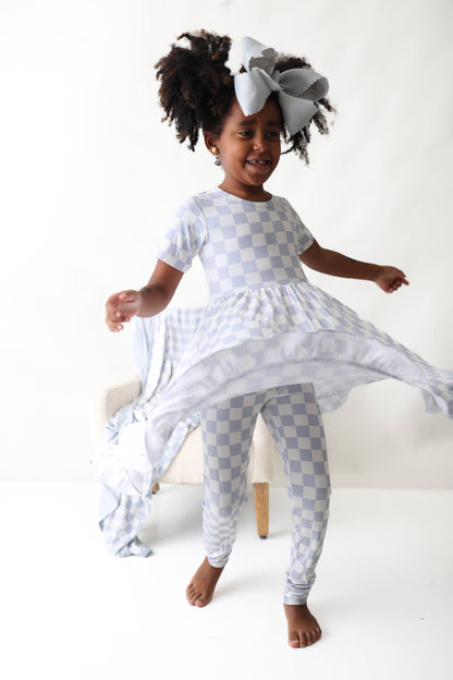 CLOUDY CHECKERS DREAM RUFFLE DRESS