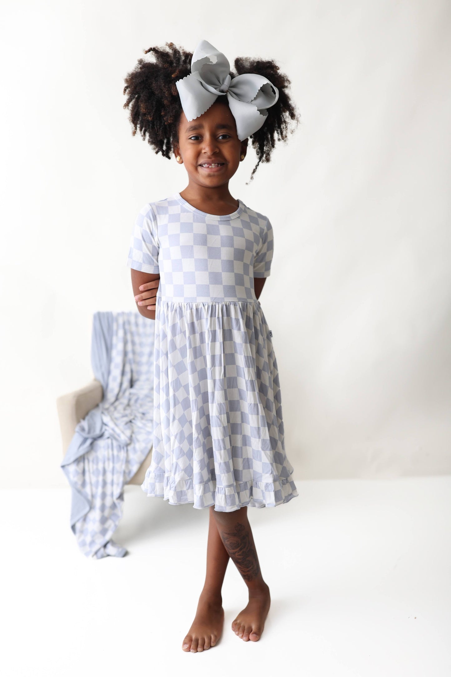 CLOUDY CHECKERS DREAM RUFFLE DRESS