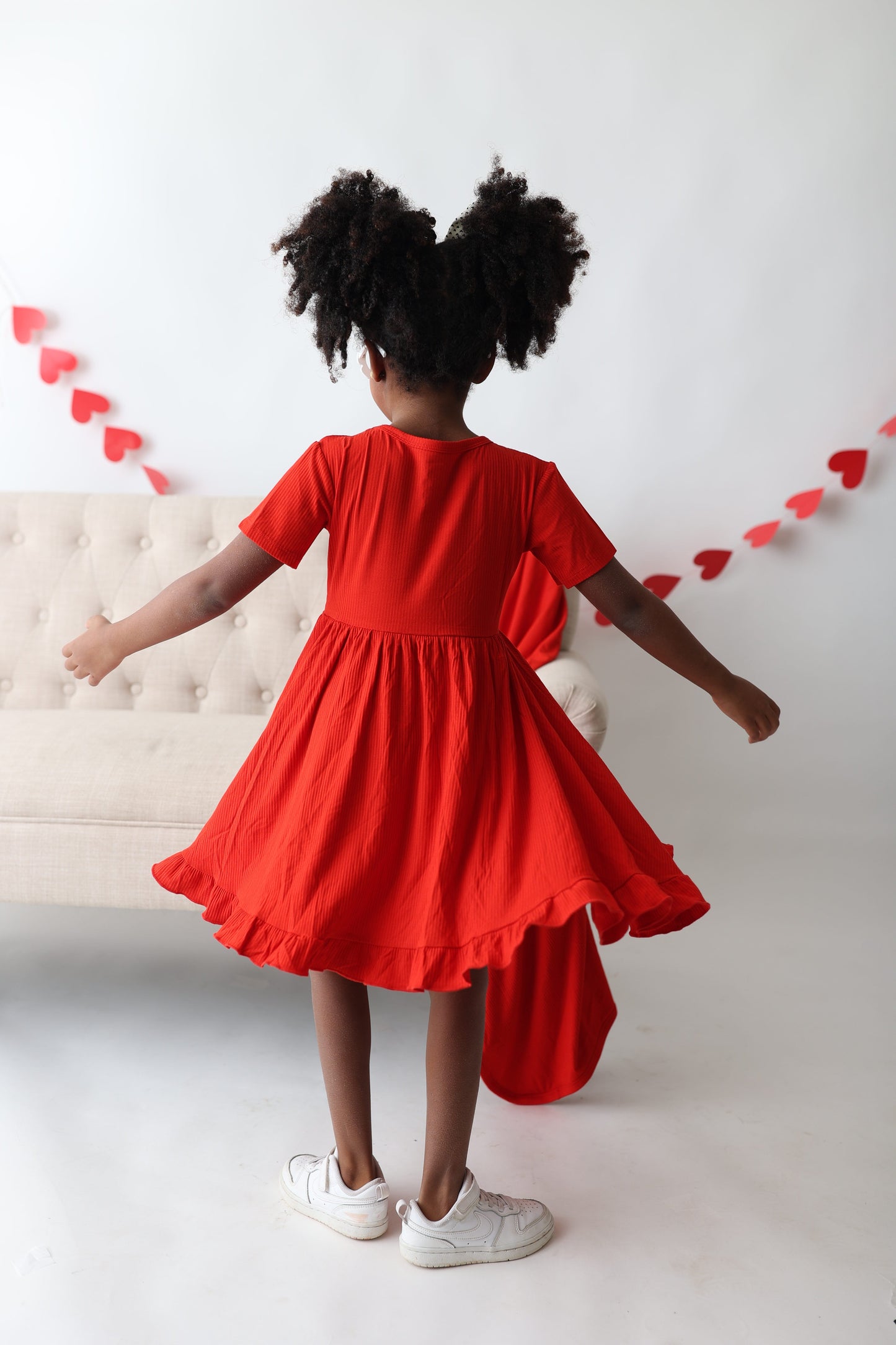 RED RIB DREAM RUFFLE DRESS