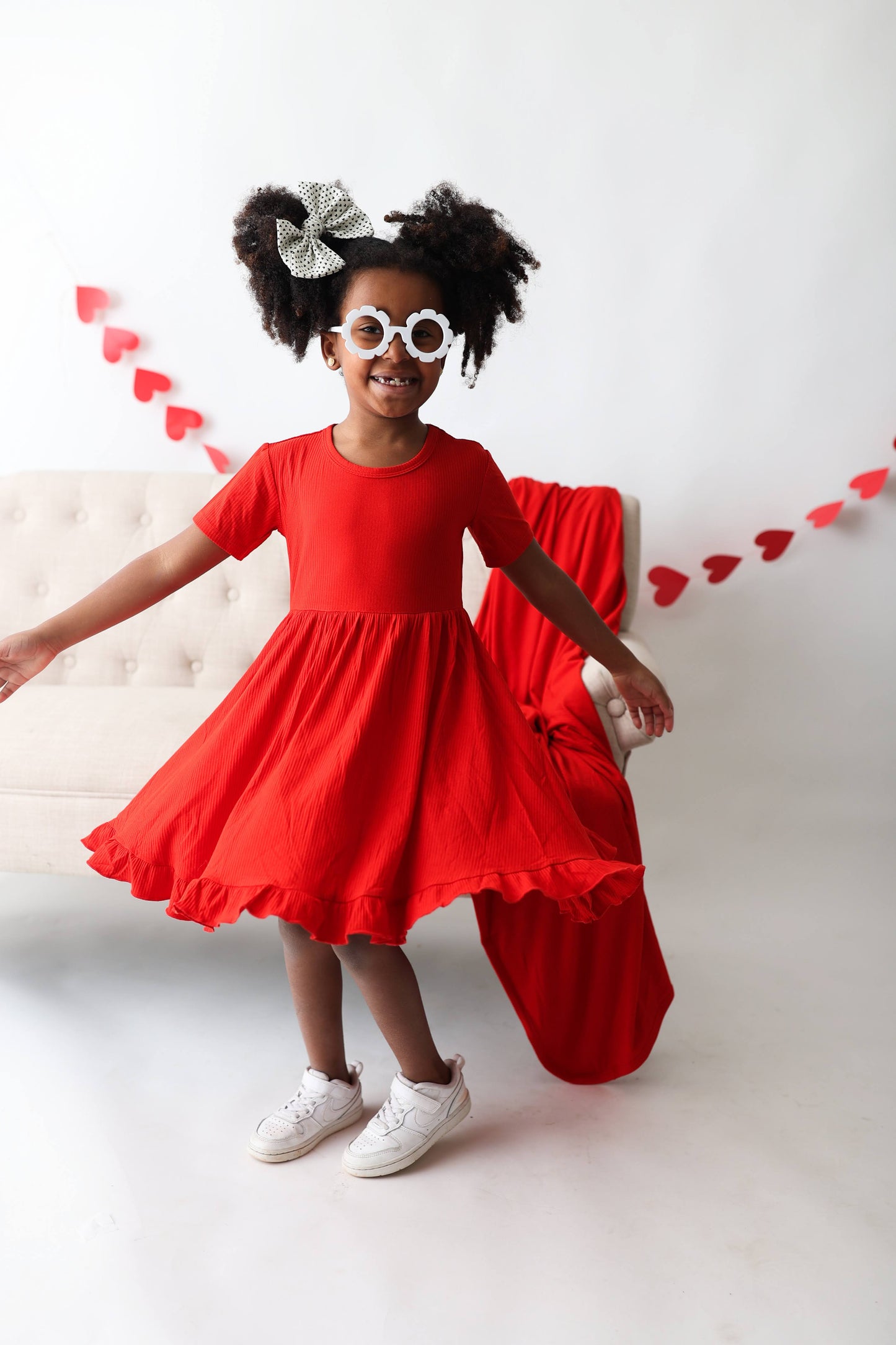 RED RIB DREAM RUFFLE DRESS