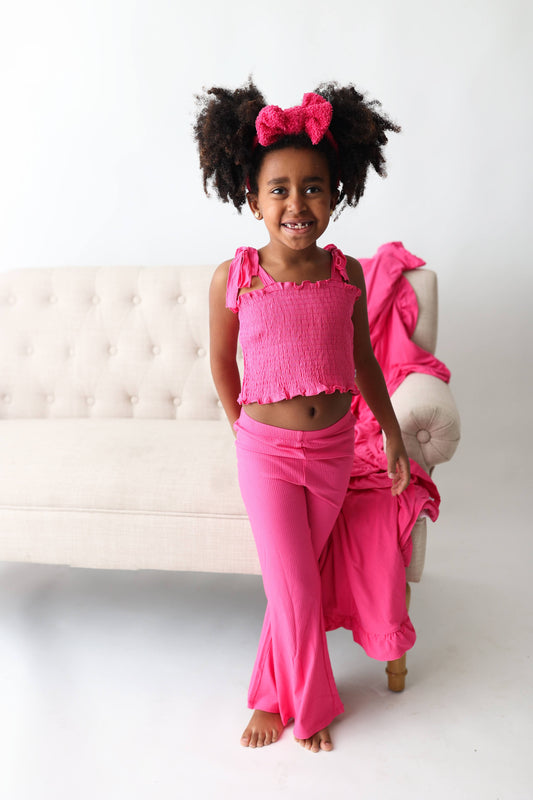 HOT PINK RIB DREAM SMOCKED FLARE SET