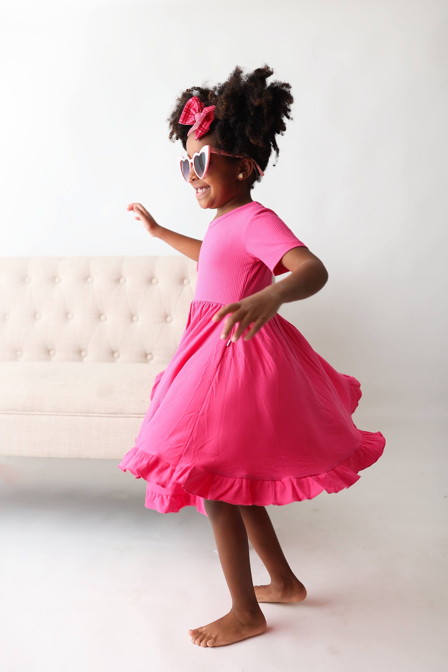 HOT PINK RIB DREAM RUFFLE DRESS