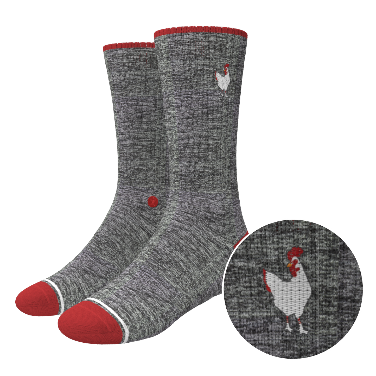 The Nice Cockerel | Heather Gray and Red Heel Hammock™ Crew Socks