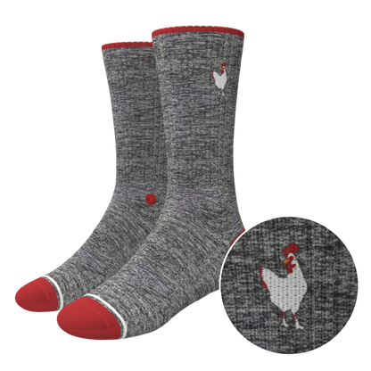 The Nice Cockerel | Heather Gray and Red Heel Hammock™ Crew Socks