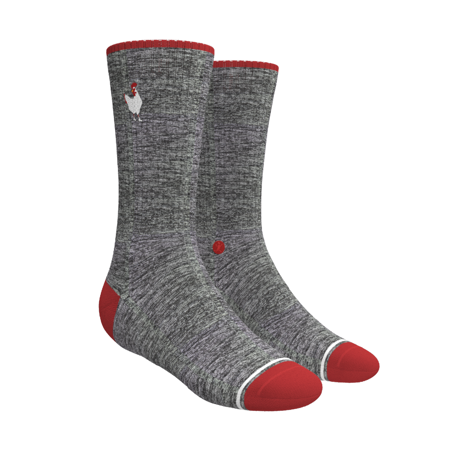 The Nice Cockerel | Heather Gray and Red Heel Hammock™ Crew Socks