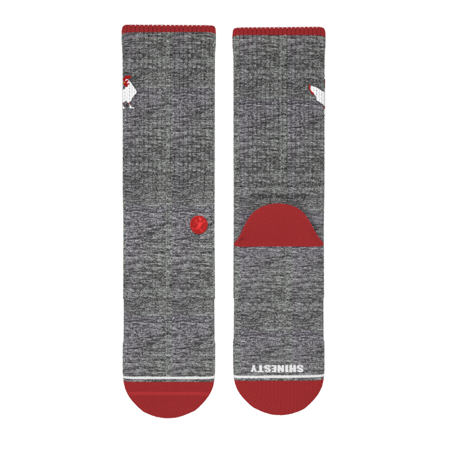 The Nice Cockerel | Heather Gray and Red Heel Hammock™ Crew Socks