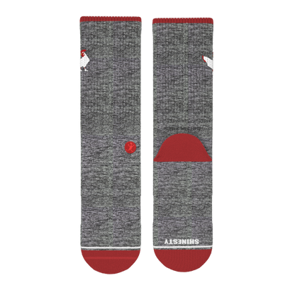 The Nice Cockerel | Heather Gray and Red Heel Hammock™ Crew Socks