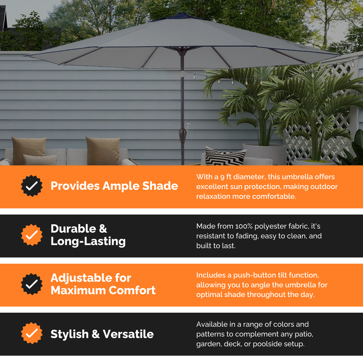 Outdoor/Patio Umbrella 9 ft - Brown Pole