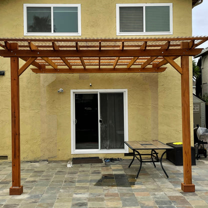 Outdoor Super Deck Attached Redwood Pergola