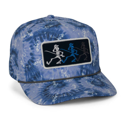 Dancing Skeletons Fly Fishing Trucker Tie Dye Rope Cap