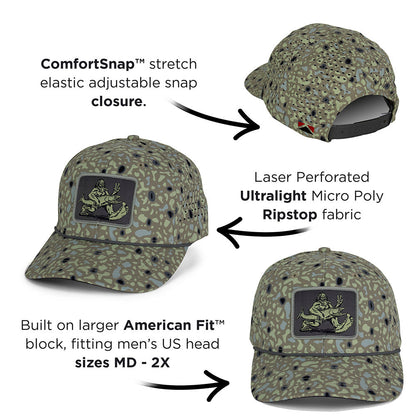 Big Foot Squatch Perforated Fishing 6-Panel Rope Cap Tan